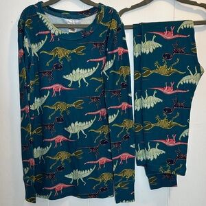 The Company Store Kids Pajama Set - Teal with Dinosaur Print